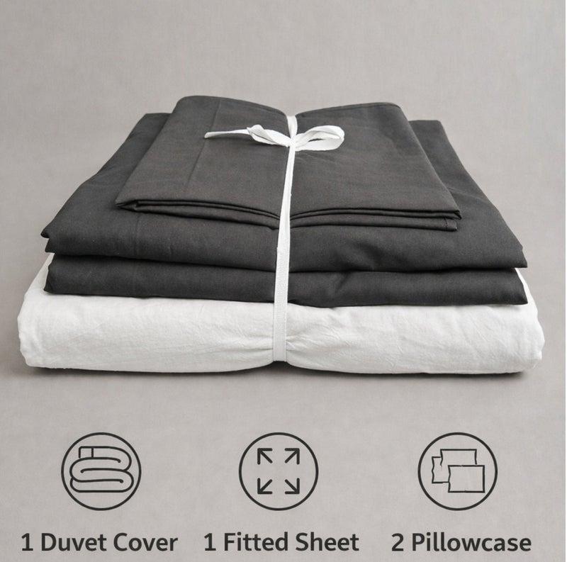 Lovstro 100% Cotton Duvet Cover Set, 4-Piece King Size (No Filling Included), OEKO-TEX Certified, Reversible Bedding, 1 Duvet Cover 200×240cm, 1 Fitted Sheet, 2 Pillowcases (Black & White) - Image 2